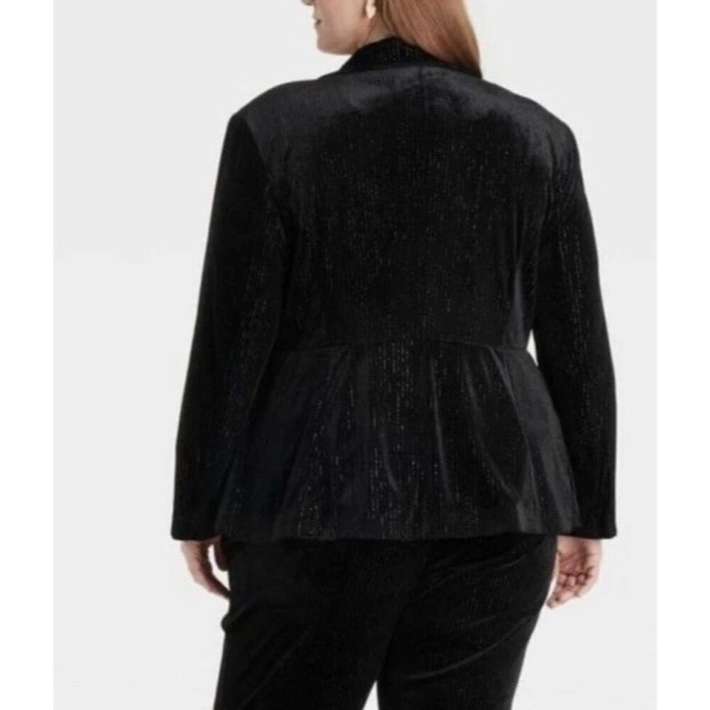 NEW Ava & Viv Women’s 2X Velvet Blazer Metallic Black Pinstripe h1801 - Picture 2 of 12